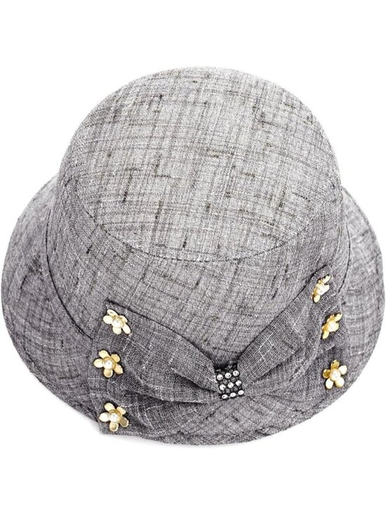 Women\'s Grey Vintage Felt Cloche inter Floral Fedora Imported Bucket Hat main image 6